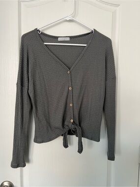 Paper Crane Waffle Knit Button V-Neck Top